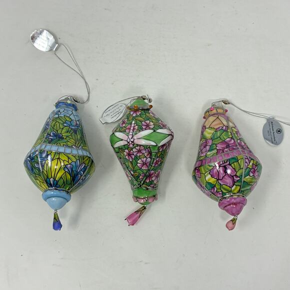 Bradford Editions Era of Louis Tiffany Heirloom Porcelain Ornaments #13 set of 3 - Picture 1 of 8